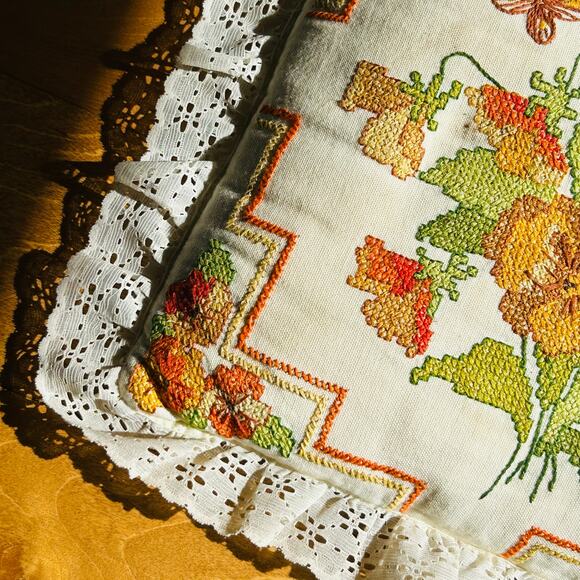 Finished Golden Bee Stamped Cross Stitch Kit Pansies Pillow 14”X 14” - Picture 2 of 9